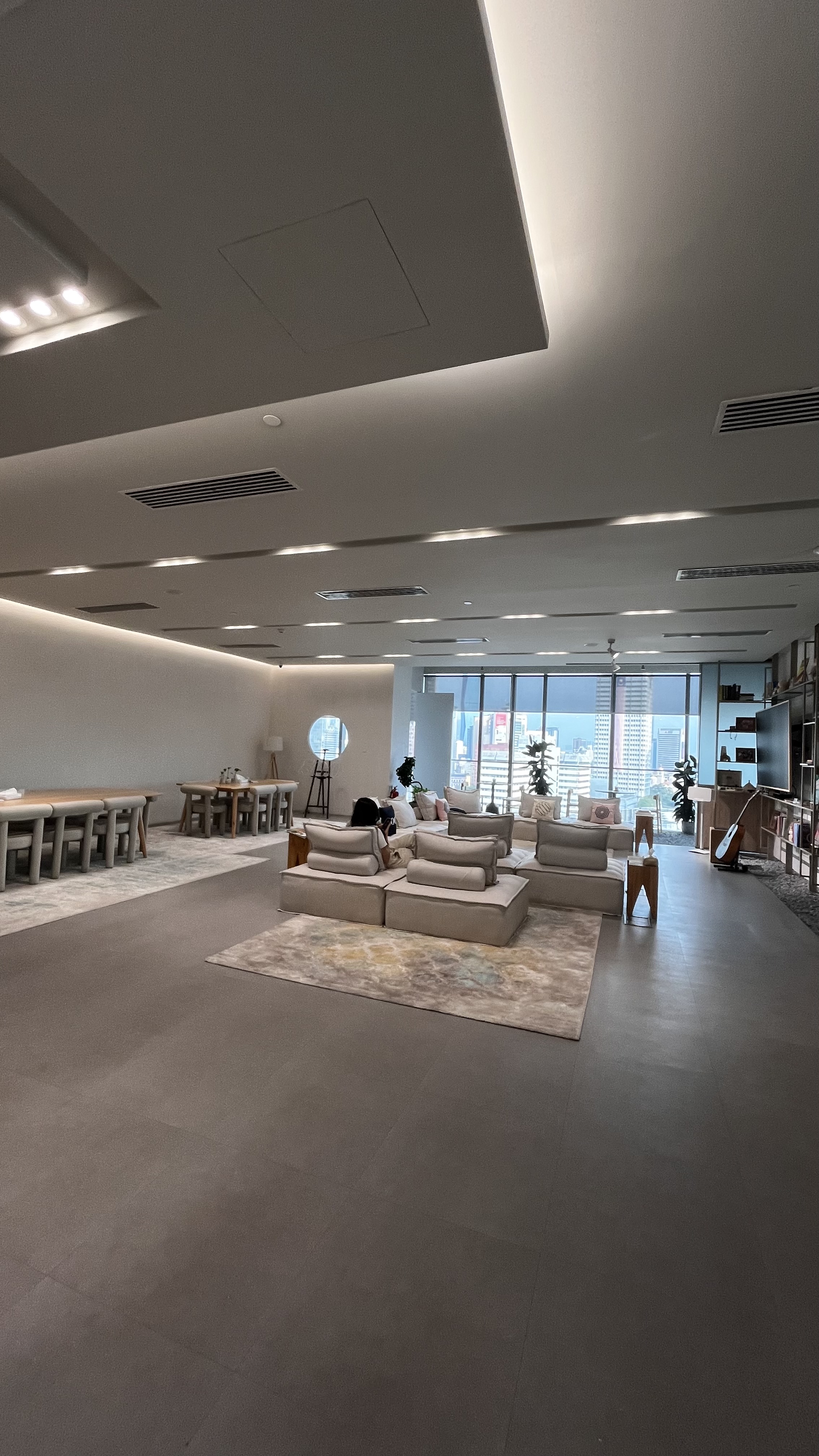 Common area with builders working